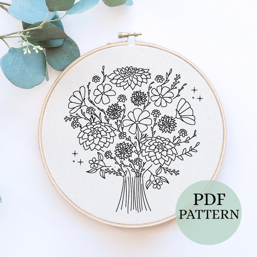 Hand Embroidery Pattern Floral Bouquet Digital PDF Pattern Hand Embroidery Pattern Floral Bouquet Digital PDF Pattern