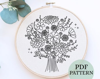 Hand embroidery pattern, Floral bouquet, Digital PDF pattern, Embroidery design, DIY stitching, Flower embroidery, Needlework PDF, Handmade