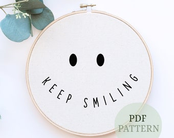 Digital PDF pattern - Keep smiling Hand Embroidery Pattern (PDF modern hand embroidery pattern), beginner embroidery pattern