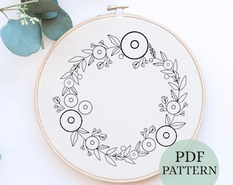 Floral Wreath Embroidery Pattern: Beginner Hand Stitch (PDF Pattern)