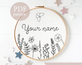 Personalized Embroidery Hoop Art With wildflowers - name Hand Embroidery - Custom name Embroidery, personalized gift, baby shower gift