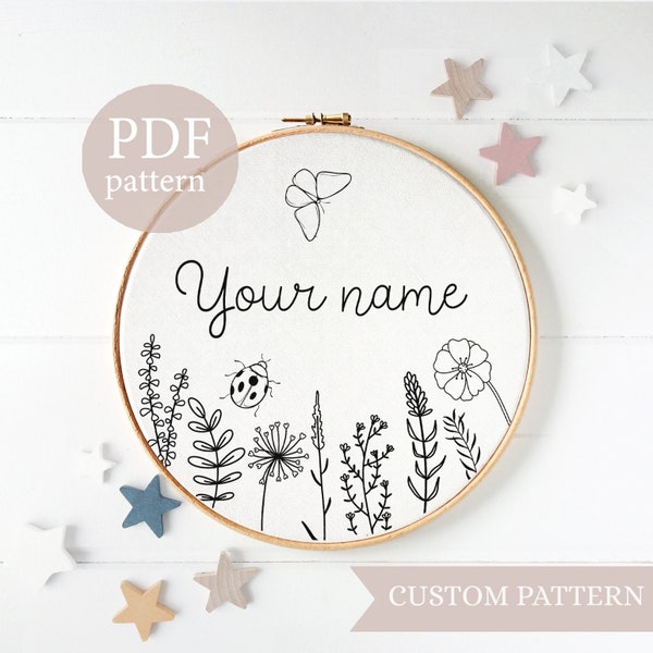 Personalized Embroidery Hoop Art With wildflowers - name Hand Embroidery - Custom name Embroidery, personalized gift, baby shower gift
