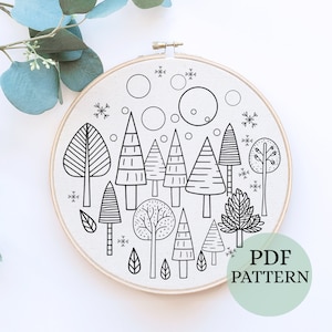 Landscape hand embroidery template, PDF instant download, Forest template, DIY mountain scene, winter crafts, hoop art, winter woodland art