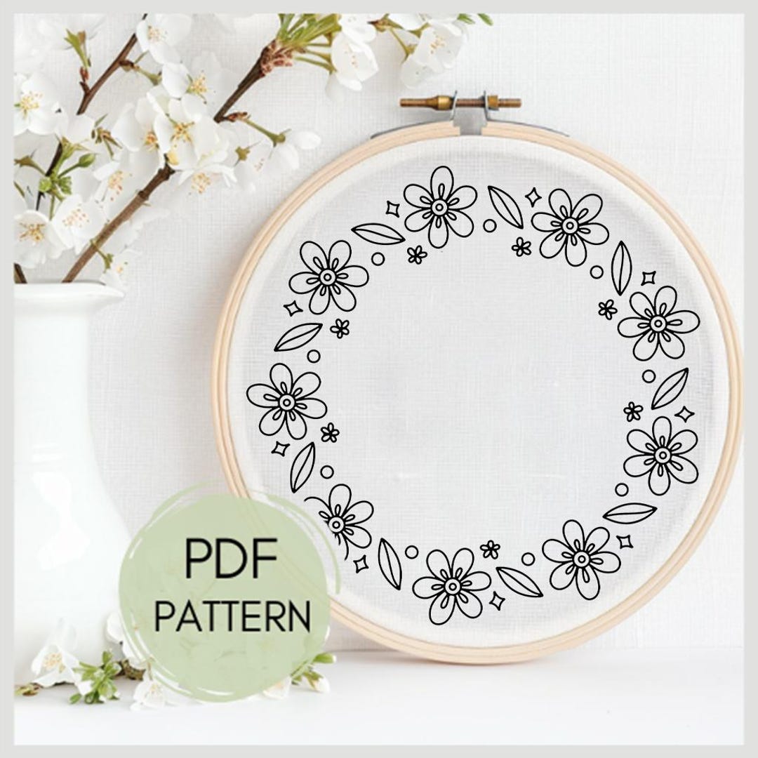 Floral Wreath Hand Embroidery Pattern: Pink Pastel Design, Hoop Art ...