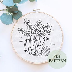 Stickdatei Ostern, süßes Häschen-Stickerei, Kaninchen-Stickrahmen, Anfänger-Stickerei, PDF-Muster, Sofortiger Download, Frühlings-Stickerei