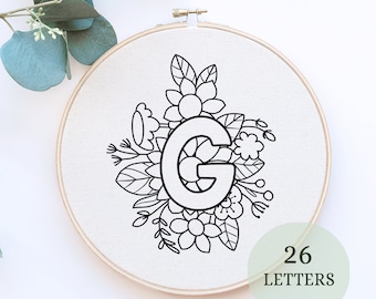 Beginner Embroidery - Monogram Embroidery - Letter Embroidery Pattern - Floral Embroidery - Easy Hand Embroidery Designs, initial embroidery