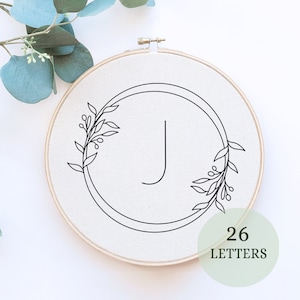 Circular Monogram hand embroidery pattern, alphabet modern embroidery pattern PDF, Floral Letters Embroidery Pattern, Floral Monogram