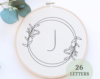 Floral Monogram Embroidery Pattern: 26 Letter Alphabet, handmade art (PDF Pattern)