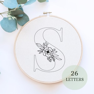 Floral Alphabet Embroidery PDF Pattern, 6 inch, Instant Digital Download, Letter Embroidery Design with Flowers, Floral Monogram