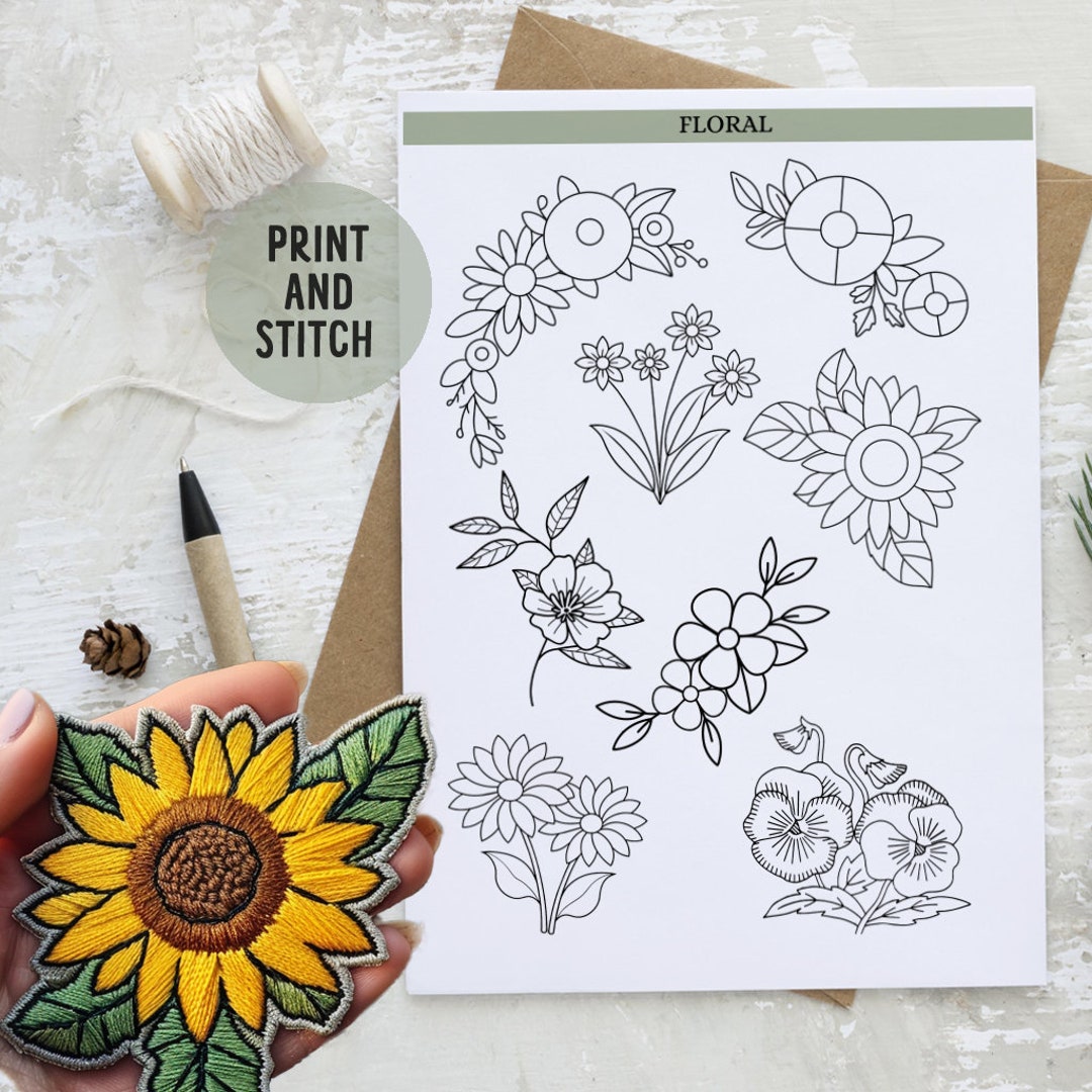 Flowers Patch Collection,printable Floral Embroidery Patterns Sheet, Floral Embroidery Designs ...