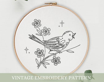 Hand Embroidery Pattern Design, Elegant Birds with Flowers Dish Towels 1960's Digital PDF Instant Download,creative embroidery, DIY Hoop art