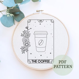 Amateur de café motif de broderie, téléchargement immédiat, broderie café, cerceau de broderie bricolage, cadeau de broderie bricolage pour amateur de café, carte de tarot