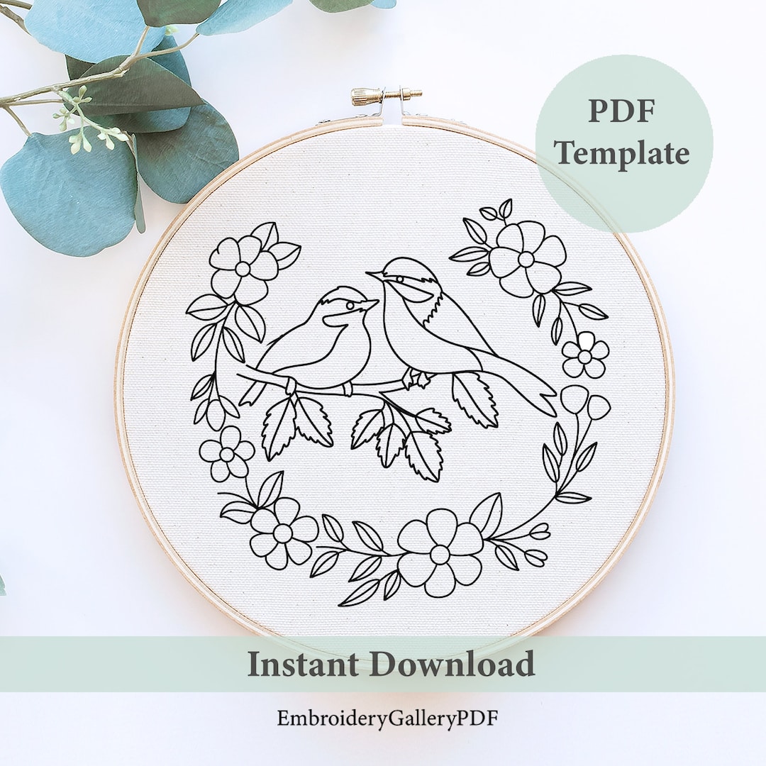Robin Embroidery Pattern Chickadee & Robin Embroidery Pattern: Bird Flower Wreath (PDF Pattern ...