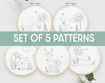 Animal Embroidery Pattern Set: Beginner DIY, nursery decor (PDF Download)