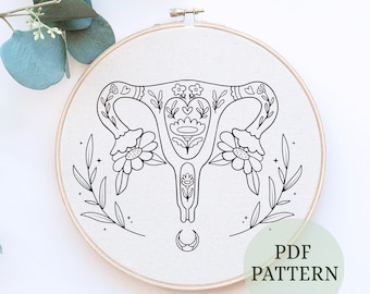 BLOOMING UTERUS, Human Anatomy, PDF Hand Embroidery, Uterus Embroidery pattern,Female Embroidery, Gift for Stitch Lover, feminist embroidery
