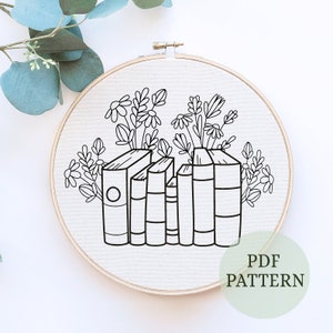 Hand Embroidery art, embroidery wall hanging, book hoop art, books home decor, hand embroidered, bookshelf, book lover, floral book
