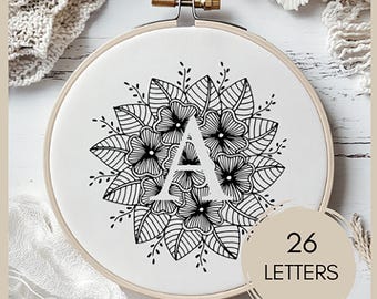Floral Alphabet Embroidery Pattern: DIY Monogram, hoop decor (PDF Download)