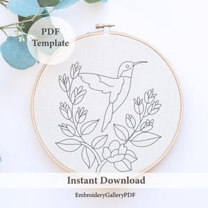 Hummingbird Embroidery Pattern: Floral Animal Design (Digital Download)