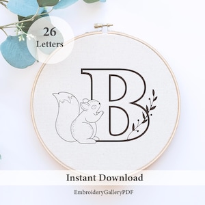 Forest Alphabet Hand Embroidery Patterns, Full Alphabet, Woodland Alphabet Embroidery, Monogram Embroidery, Digital Download, forest animals
