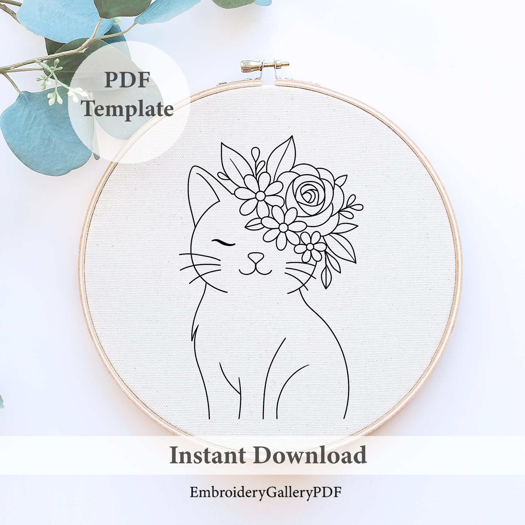花柄猫刺繍パターン：気まぐれなペットデザイン（PDFダウンロード
