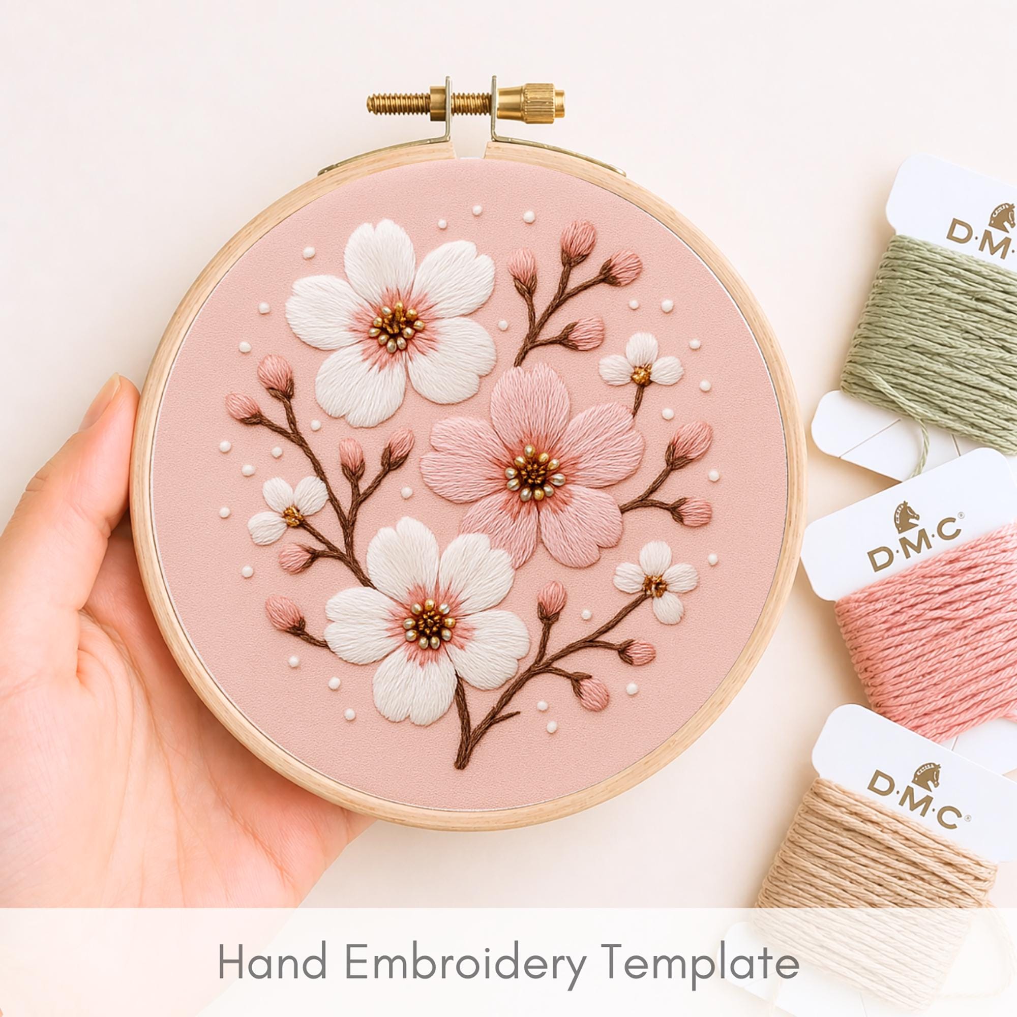Cherry Blossom Hand Embroidery Pattern, Pink Floral DIY (PDF Pattern ...