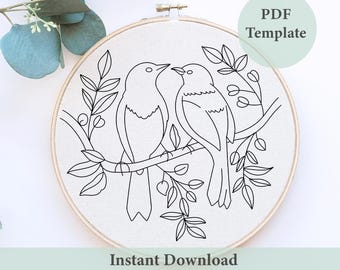 Tiny Birds Hand Embroidery Pattern: Mini Hoop Art (PDF Download)