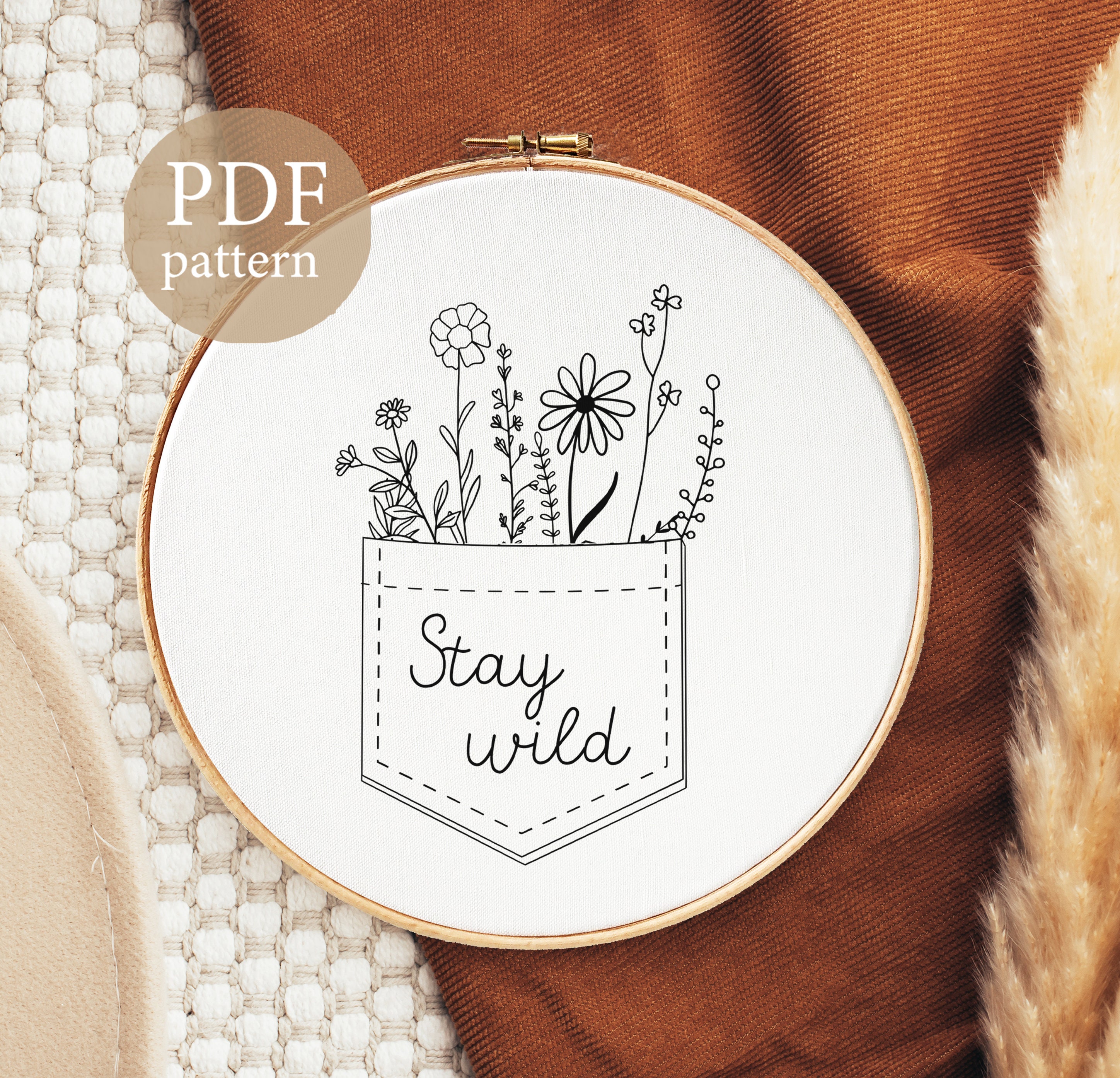 Hand Embroidery Floral Wreath PDF Pattern File, Beginner
