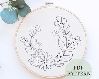 Floral Embroidery Pattern: Earthy Beginner Design, hoop art (PDF Pattern)