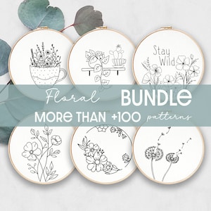 Embroidery Bundle , Hand Embroidery Patterns, Floral Collection, PDF Embroidery Pattern, Beginner Pattern, Floral designs, Digital PDF