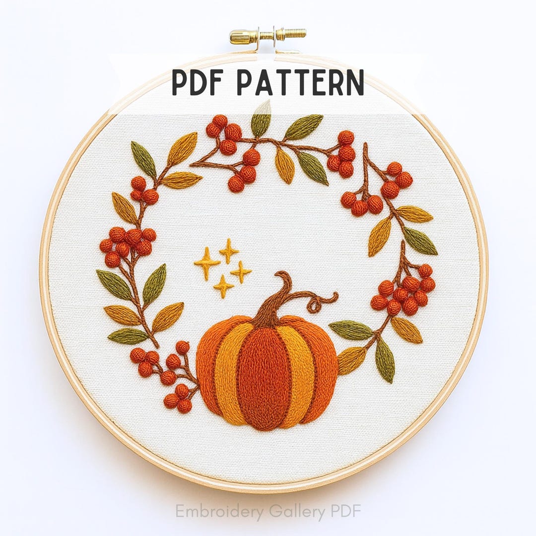 Pumpkin Hand Embroidery Pattern: Autumn Beginner Design (PDF Pattern, 6 ...
