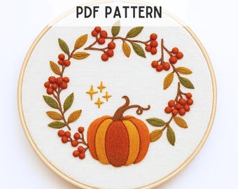 Pumpkin Hand Embroidery Pattern: Autumn Beginner Design (PDF Pattern, 6 Sizes