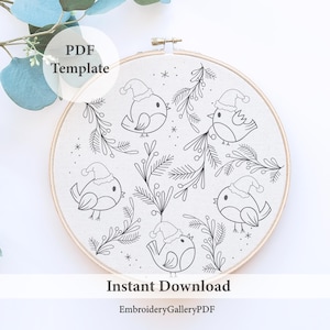 Christmas Birds Embroidery Pattern, Festive Birds, Hand Embroidery, PDF pattern, Holiday Bird Designs, Winter Hoop Art, DIY Holiday Craft