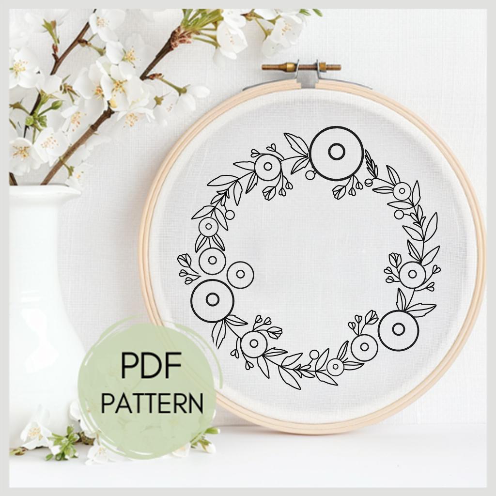Floral Wreath Embroidery Pattern: Beginner Hand Stitch (PDF Pattern) - Etsy