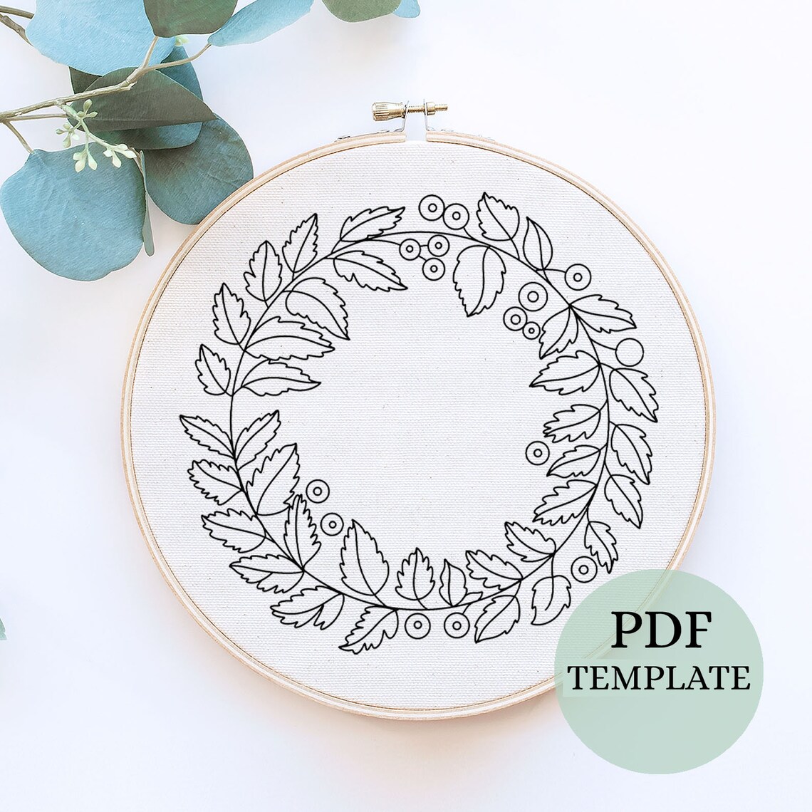 Leaf Sprig Wreath Embroidery Pattern: Beginner Needlepoint (PDF Digital ...