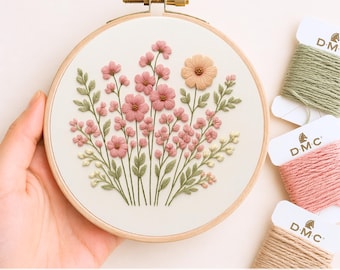 野の花の花束の刺繍パターン - 7 インチの刺繍プロジェクト - Etsy 日本