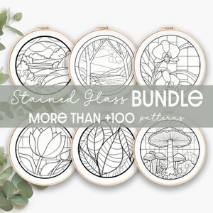 Embroidery Bundle , Hand Embroidery Patterns, Stained Glass Collection, PDF Embroidery Pattern, stained glass designs, Digital PDF patterns