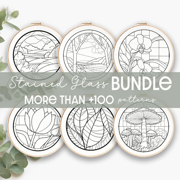 Embroidery Bundle , Hand Embroidery Patterns, Stained Glass Collection, PDF Embroidery Pattern, stained glass designs, Digital PDF patterns