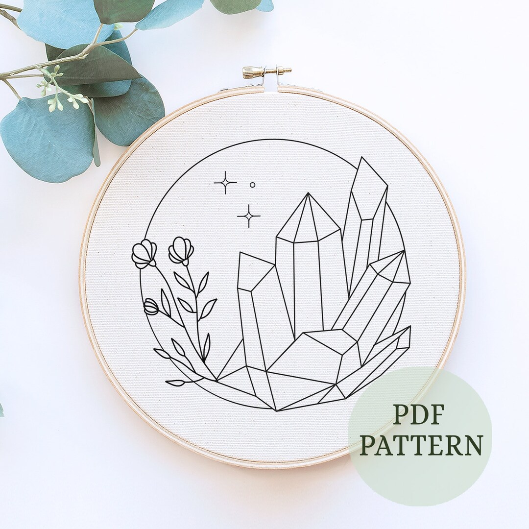 Crystal Cluster Embroidery Pattern: Modern DIY Gemstone Hoop Art (PDF ...