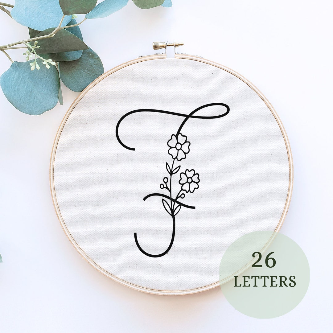 Bundle A-Z Letters in Floral Frame, hand embroidery PDF pattern &  instructions