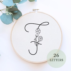 Floral Alphabet Embroidery PDF Pattern, Instant Digital Download, Letter Embroidery Design with Flowers, Floral Monogram