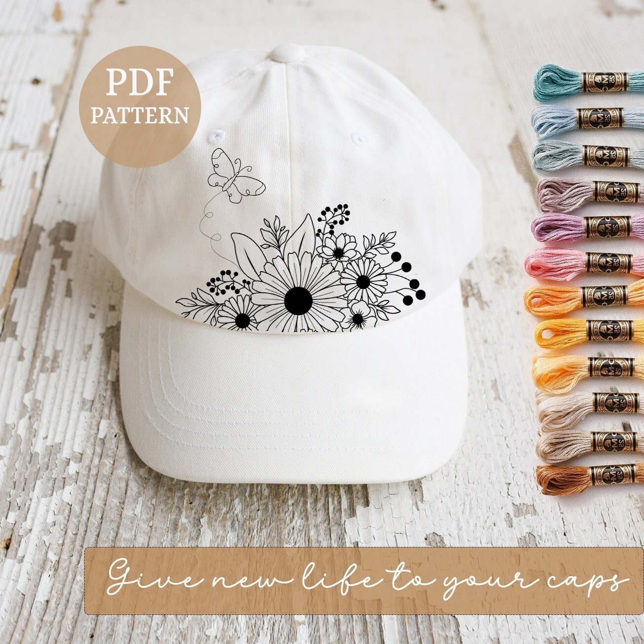 DIY Hat Embroidery Cap Embroidery Cross Stitch Needlepoint DIY Craft Embroider Your Own Vintage Cap Corduroy Cap Hat Floral Embroidery Etsy