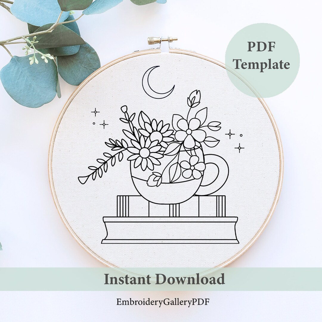 Floral Books Hand Embroidery Pattern: Book Lover Gift (PDF Pattern) - Etsy
