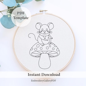 Mouse Floral Embroidery Pattern, Mouse Embroidery, cottagecore Embroidery Pattern, PDF Pattern, DIY Embroidery, Embroidery Design, mushroom