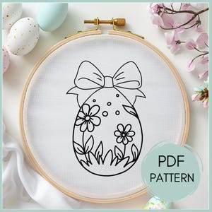 Easter hand embroidery pattern, Easter Egg, Cute Bunny Hand Embroidery, Rabbit Hoop Art, Beginner Embroidery PDF Pattern, Instant Download