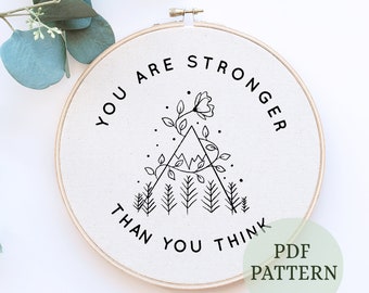 You Are Stronger Embroidery Pattern: Funny Quote Hoop Art, Wall decor (PDF Pattern)