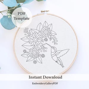 Spring Hummingbird Embroidery Pattern, Hummingbird design, Spring Bird Pattern, Hand Embroidery Pattern, Wildlife Embroidery, DIY wall decor