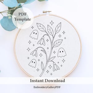 Ghost pattern, fall embroidery, halloween decor, cute ghosts, floral embroidery, spooky hoop art, beginner friendly pattern, kawaii pattern