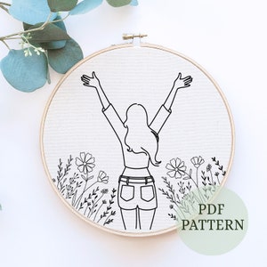 Floral Embroidery Pattern Embroidery Template PDF Pattern Easy Embroidery Pattern, girl Embroidery Digital Download wildflowers image 1