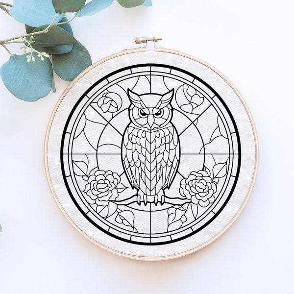 DIY Embroidery beginner, Beginner hand Embroidery , owl stained glass, Hand Embroidery, DIY embroidery, Animal Hoop Art, stained glass style