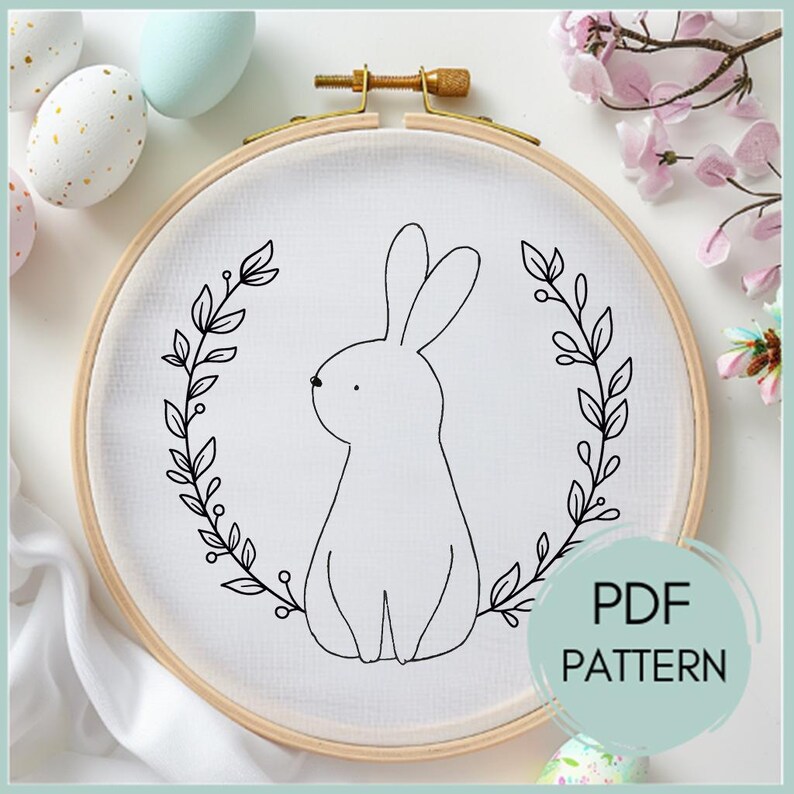 Bunny Floral Embroidery Pattern: Rabbit DIY Design, Hoop Art (PDF ...